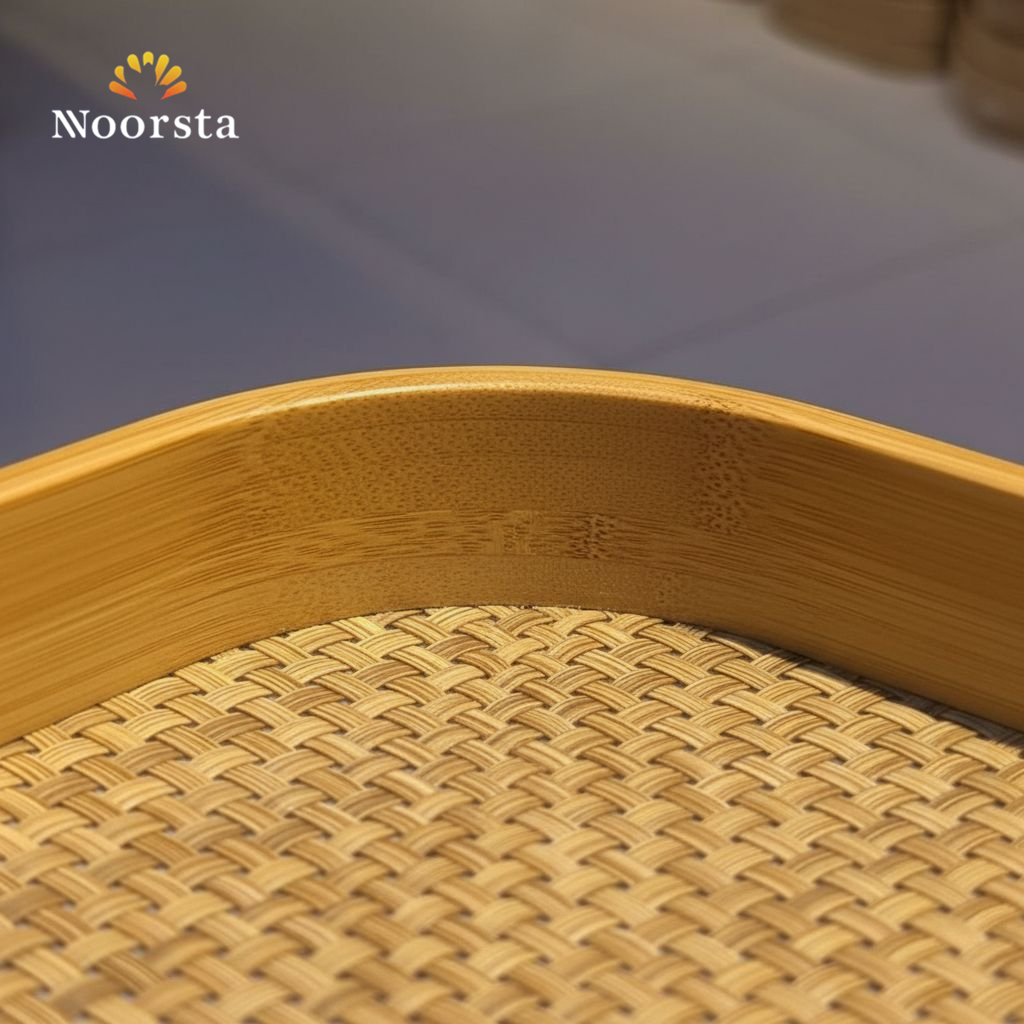 طقم صواني خشب بامبو شيك للتقديم - Authentic Bamboo Woven Serving Tray Set - Noorsta