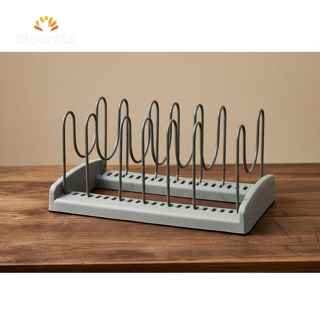 Sleek Grey Pot Lid & Plate Organizer Rack