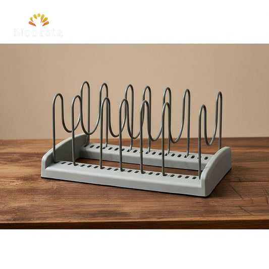 Sleek Grey Pot Lid & Plate Organizer Rack