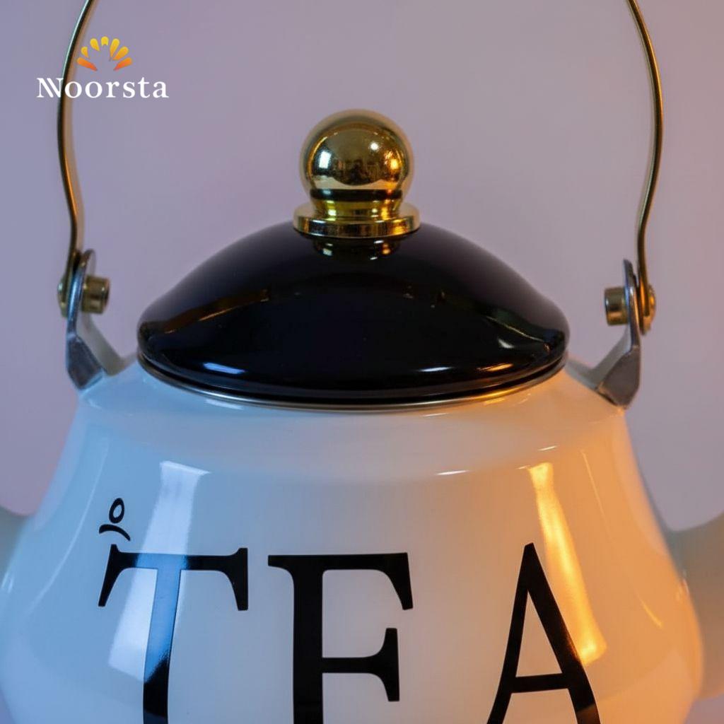 براد شاي صاج إيناميل صحي يوضع على النار - Authentic Enamel Stovetop Teapot with Strainer - Noorsta