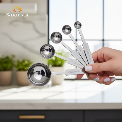 طقم معالق معيارية ستانلس ستيل 5 قطع للخبز والطبخ - Premium Stainless Steel 5-Piece Measuring Spoon Set for Precise Baking - Noorsta