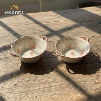 بولة بورسلين غويطة بيدات لتقديم الشوربة والسلطة - Chic Floral Porcelain Deep Bowl with Handles - Noorsta