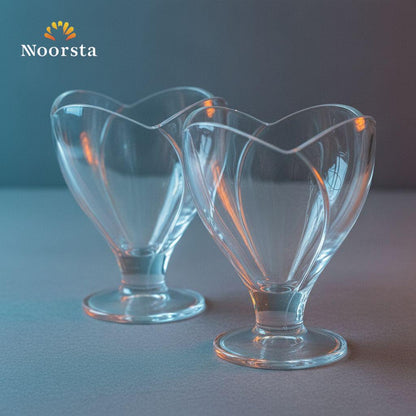 طقم كاسات ايس كريم تركي 2 قطعة لتقديم الجيلي والفروت سلاط - Elegant Turkish Glass Dessert Cups 2-Piece Set 270ml - Noorsta
