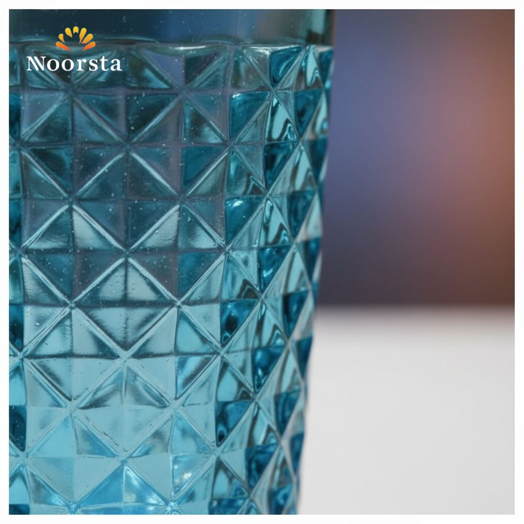 طقم شوب كريستال شيك لتقديم العصاير - Elegant Diamond Textured Crystal Glass Set - Noorsta