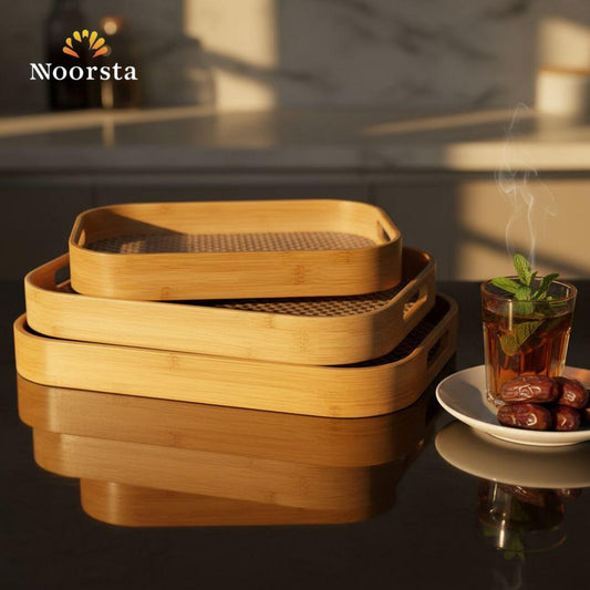 Estate Bamboo & Woven Rattan Serving Tray Set