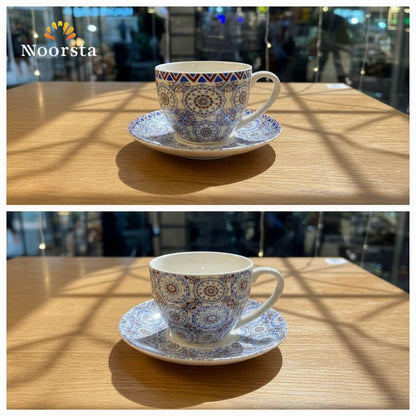 طقم فناجين شاي بورسلين أندلسي لتقديمات الضيوف - Authentic Andalusian Porcelain Tea Set for Elegant Hosting - Noorsta