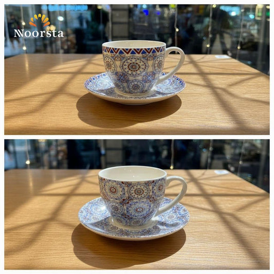 طقم فناجين شاي بورسلين أندلسي لتقديمات الضيوف - Authentic Andalusian Porcelain Tea Set for Elegant Hosting - Noorsta