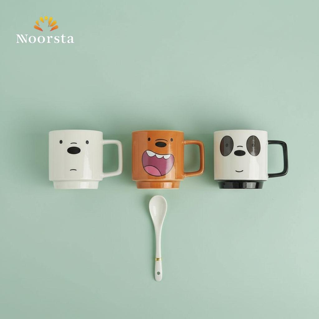 طقم مجات الدببة الثلاثة الكيوت - Playful 3-Piece Bear Mug Set - Noorsta