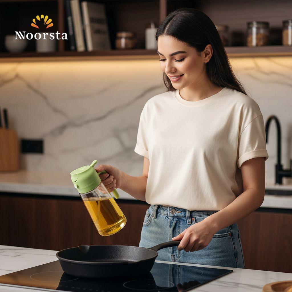 ازازة زيت وبخاخة عملية للمطبخ - Versatile 2-in-1 Glass Oil Dispenser and Sprayer - Noorsta