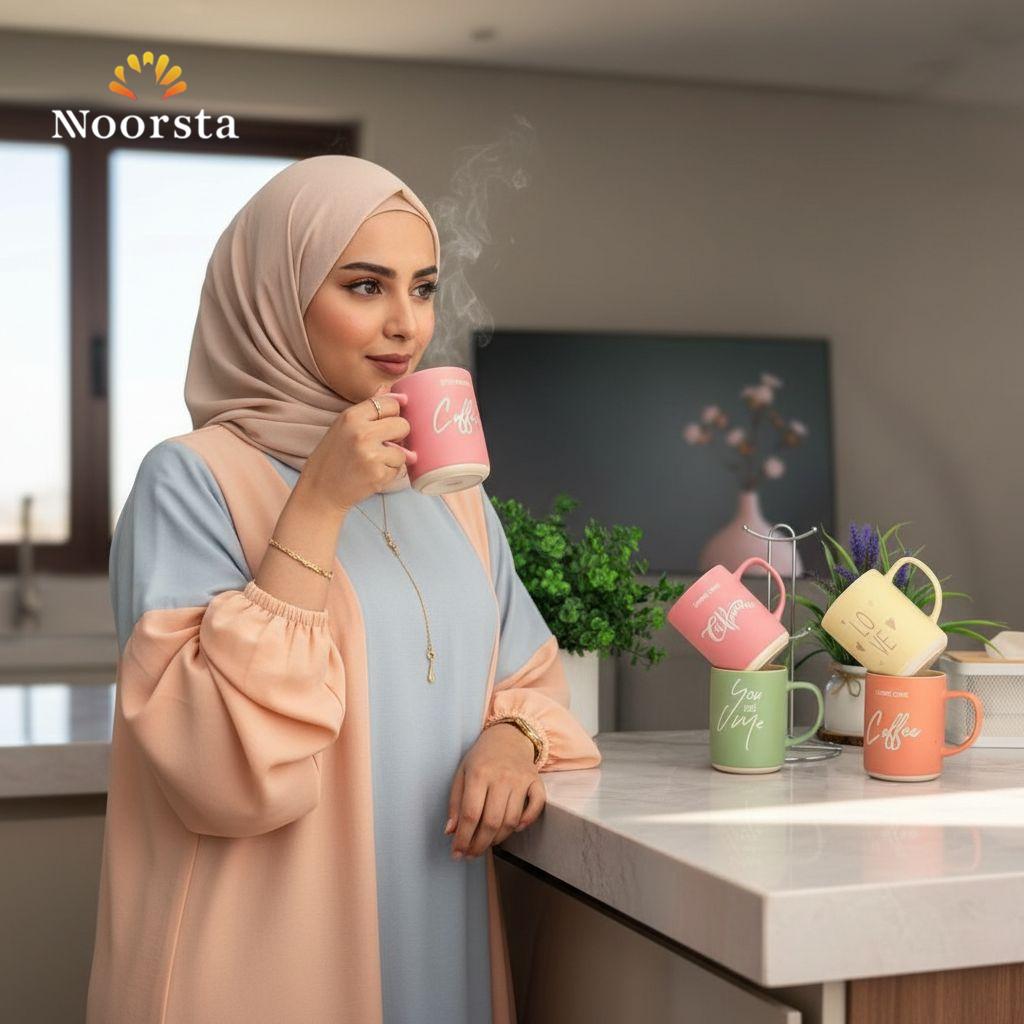 طقم مجات بورسلين مط ٤ قطع بالستاند - Modern Matte Porcelain Mug Set 400ml - Noorsta