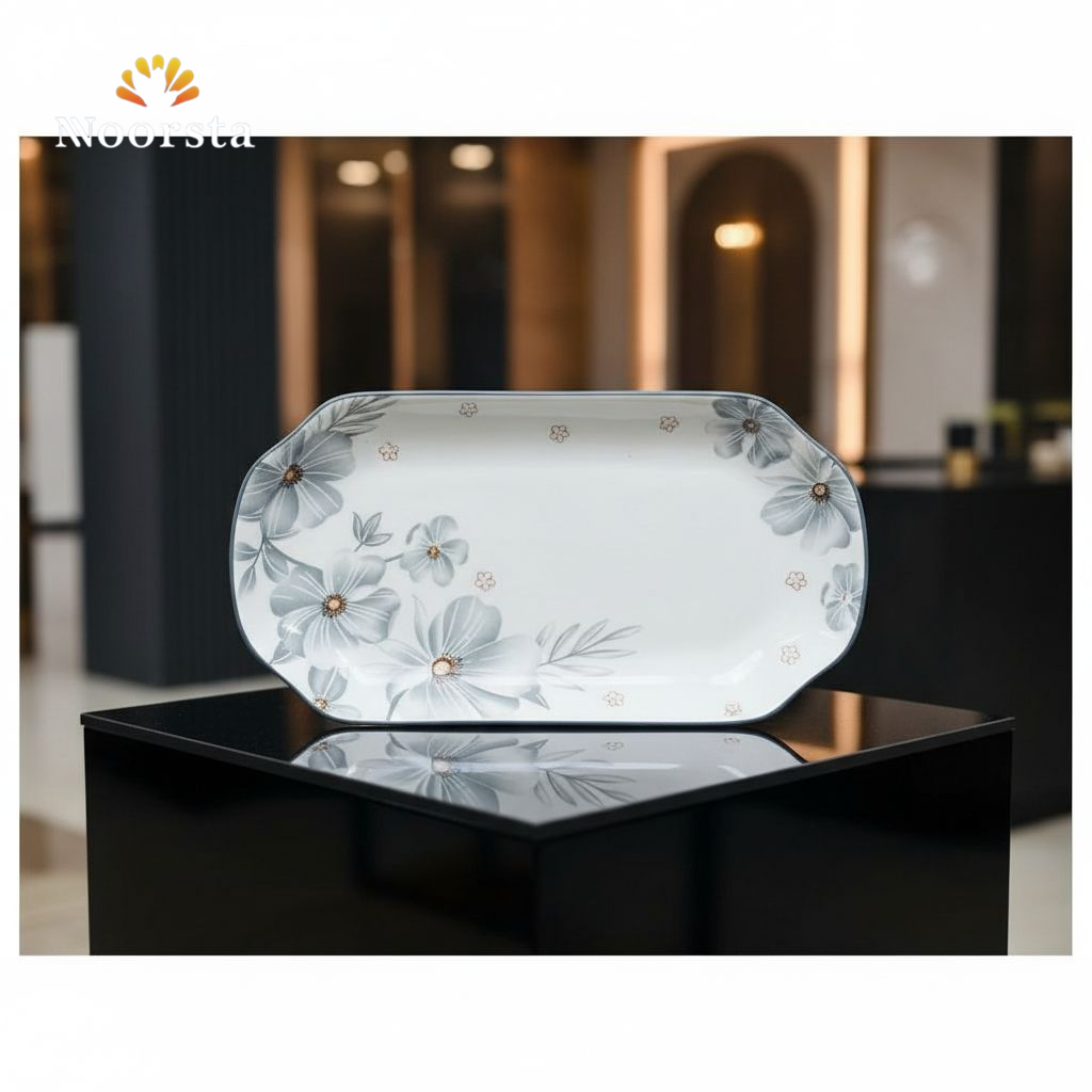 سيرفيس تقديم بورسلين شيك للعزومات - Elegant Porcelain Floral Serving Platter - Noorsta