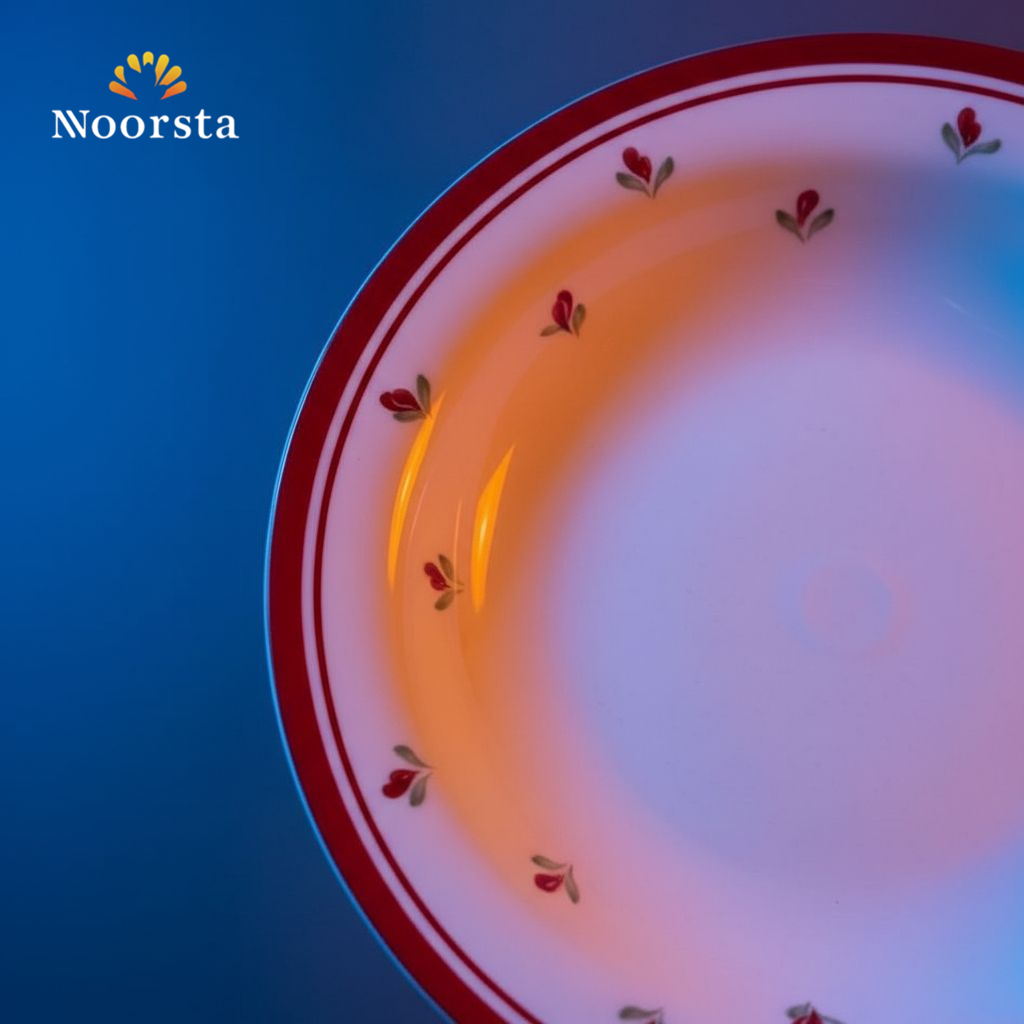 طبق تقديم بورسلين أوف وايت بورد أحمر شيك - Classic Off-White Porcelain Floral Plate - Noorsta