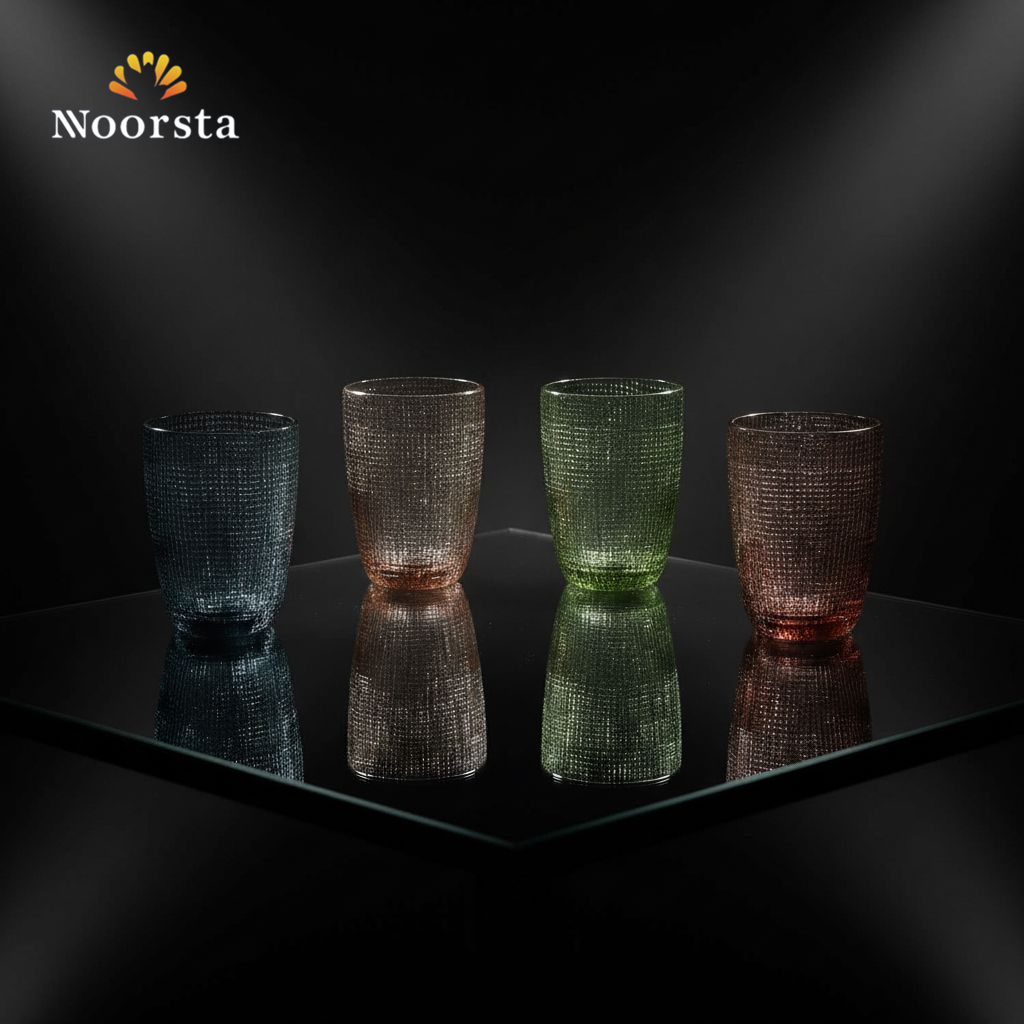 طقم كوبايات شيك لتقديم العصير والمية - Textured glass cup set for cold beverages - Noorsta