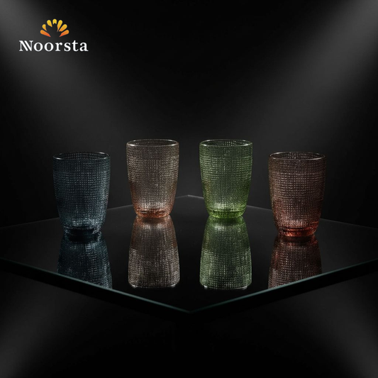 طقم كوبايات شيك لتقديم العصير والمية - Textured glass cup set for cold beverages - Noorsta