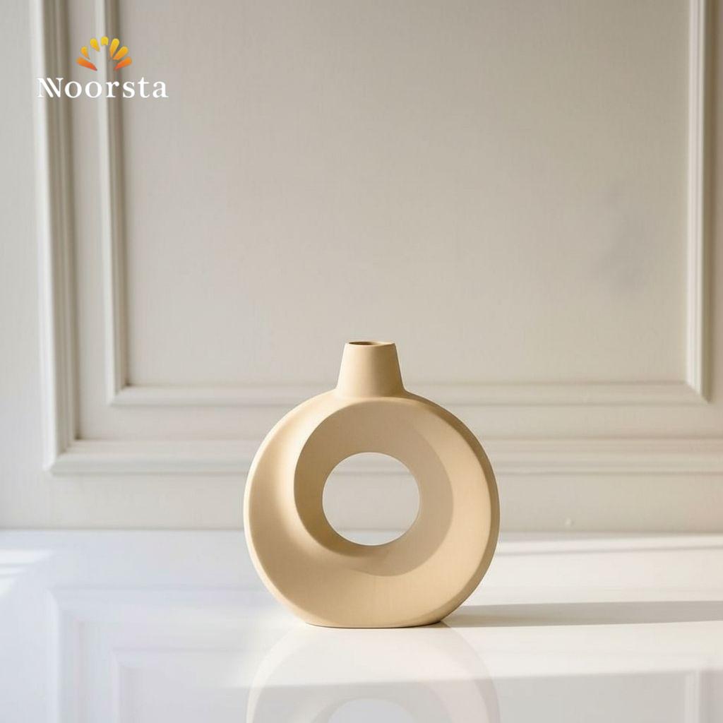 فازة بورسلين ديكور مودرن للبيت - Minimalist Circular Donut Porcelain Vase - Noorsta