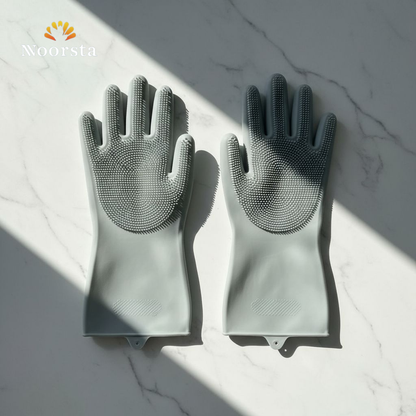 جوانتي سيليكون بشعر للتنظيف قطعتين - Versatile Silicone Bristle Cleaning Gloves - Noorsta