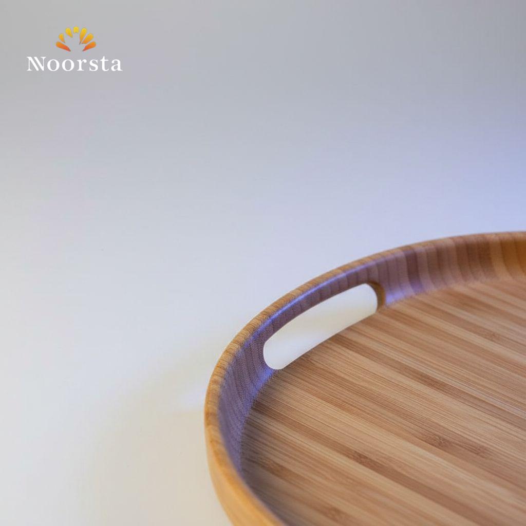 طقم صواني تقديم خشب بامبو شيك للضيوف - Authentic 3-Piece Bamboo Serving Tray Set - Noorsta