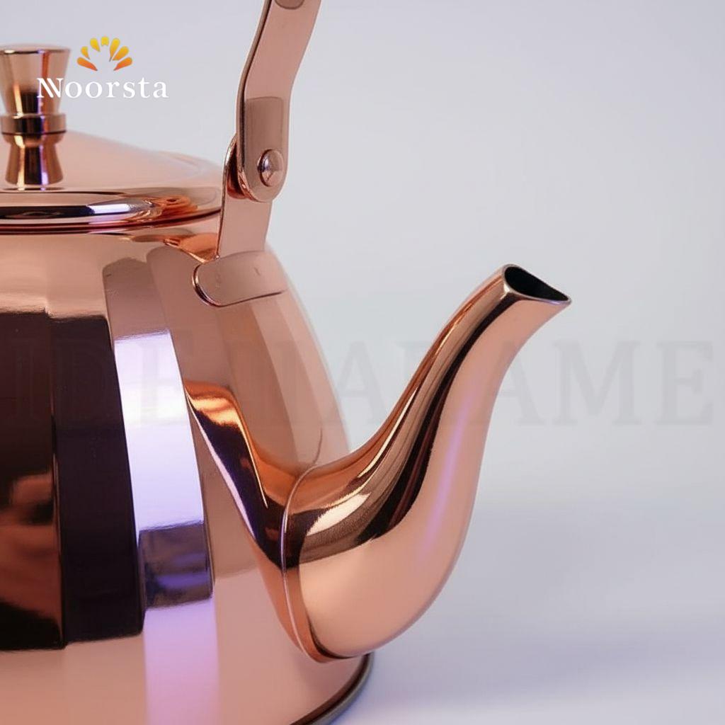 براد شاي استانلس روز جولد مضلع بصفاية - Premium Rose Gold Stovetop Kettle - Noorsta