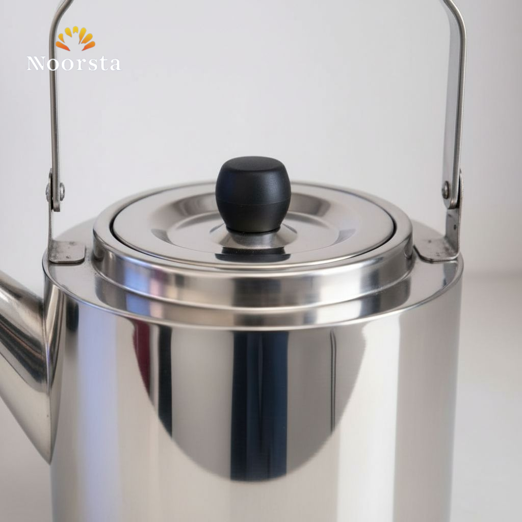 براد شاي استانلس شيك بلمسة دهبي وفضي - Premium Pure Stainless Steel Teapot with Infuser - Noorsta