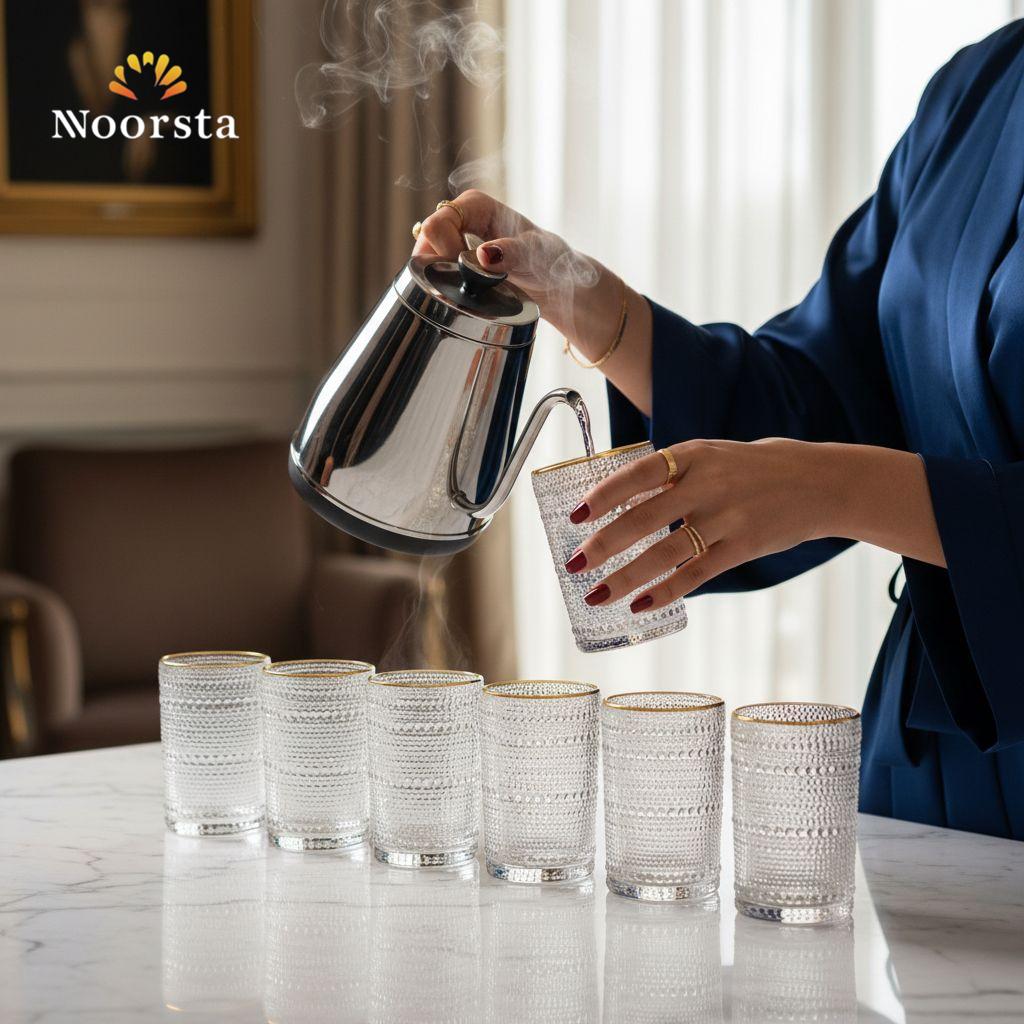 طقم كوبايات شوب زجاج محبب حراري 6 قطع - Premium Textured Heat-Resistant Glass Cup Set - Noorsta