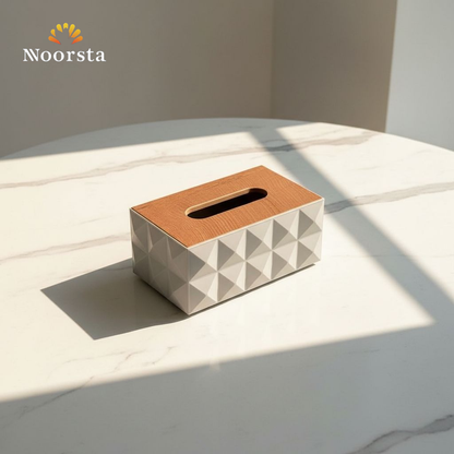 بوكس مناديل شيك بغطا خشب ديكور للبيت - Modern Geometric Tissue Box with Wooden Lid - Noorsta