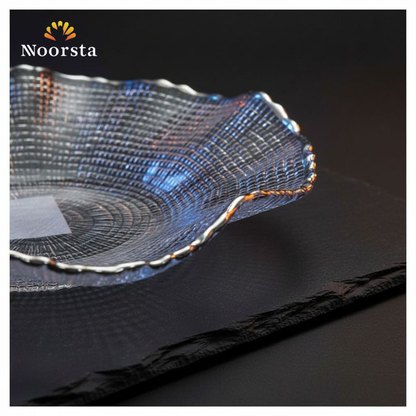 طبق فاكهة زجاج كريستال بحواف سيلفر - Elegant Crystal Glass Fruit Bowl with Silver Rim - Noorsta