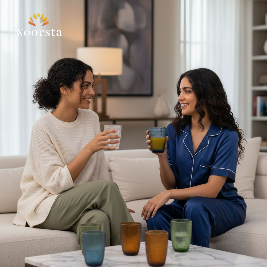طقم كوبايات شيك لتقديم العصير والمية - Textured glass cup set for cold beverages - Noorsta