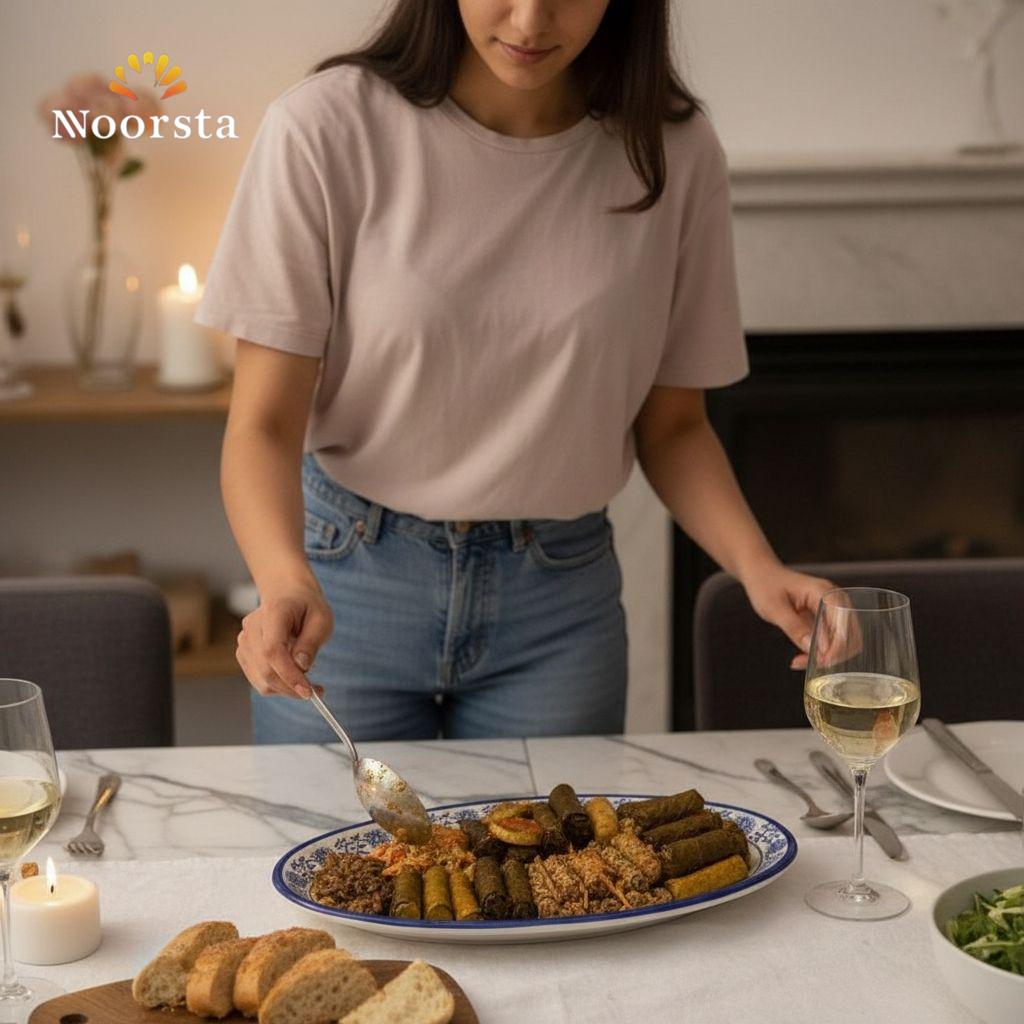 سرفيس تقديم بورسلين للعزومات - Classic Blue and White Porcelain Platter - Noorsta