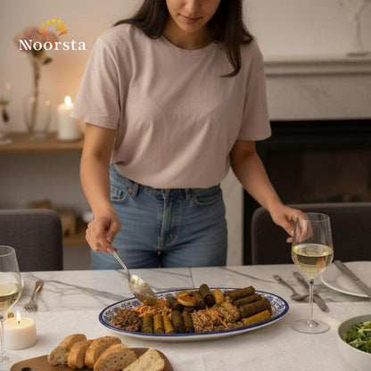 سرفيس تقديم بورسلين للعزومات - Classic Blue and White Porcelain Platter - Noorsta