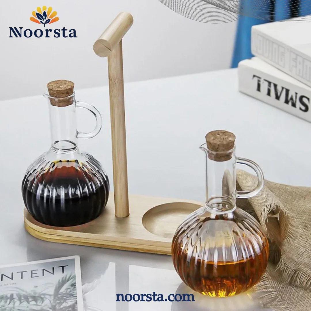 Dual Ribbed Glass Dispenser Set