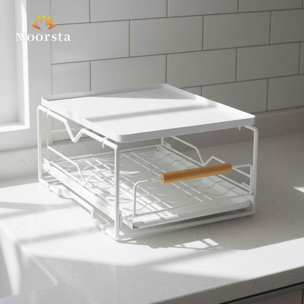 مطبقية متحركة 2 دور لتنظيم المطبخ - Smart 2-Tier Sliding Cabinet Organizer - Noorsta