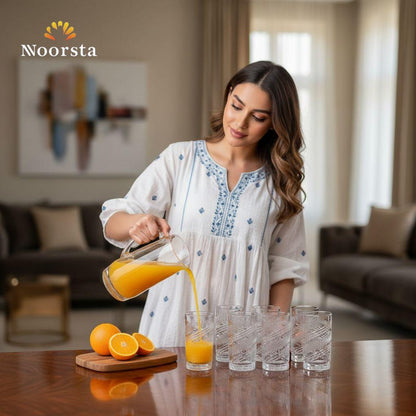 طقم كاسات 6 قطع كريستال للعصاير - Elegant 6-Piece Crystal Tumbler Set - Noorsta