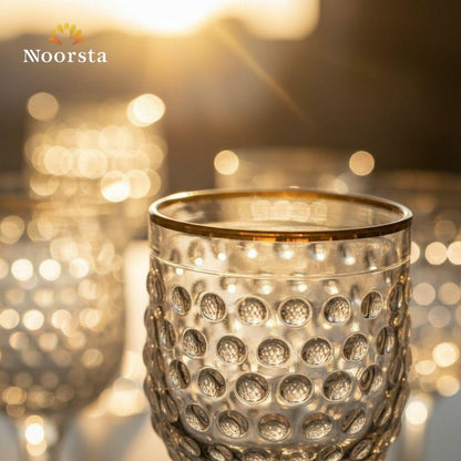 طقم كاسات عصير كريستالية بنقشة اللؤلؤ وحافة ذهبية فاخرة