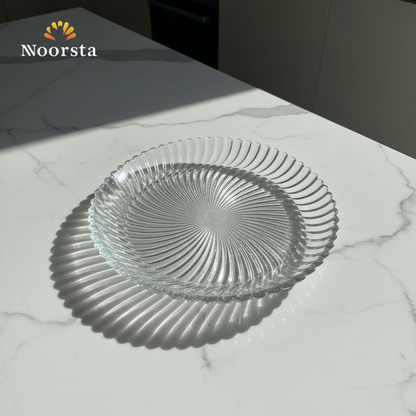 طقم أطباق تقديم زجاج شفاف للحلويات - Elegant Swirl Clear Glass Serving Plate Set - Noorsta
