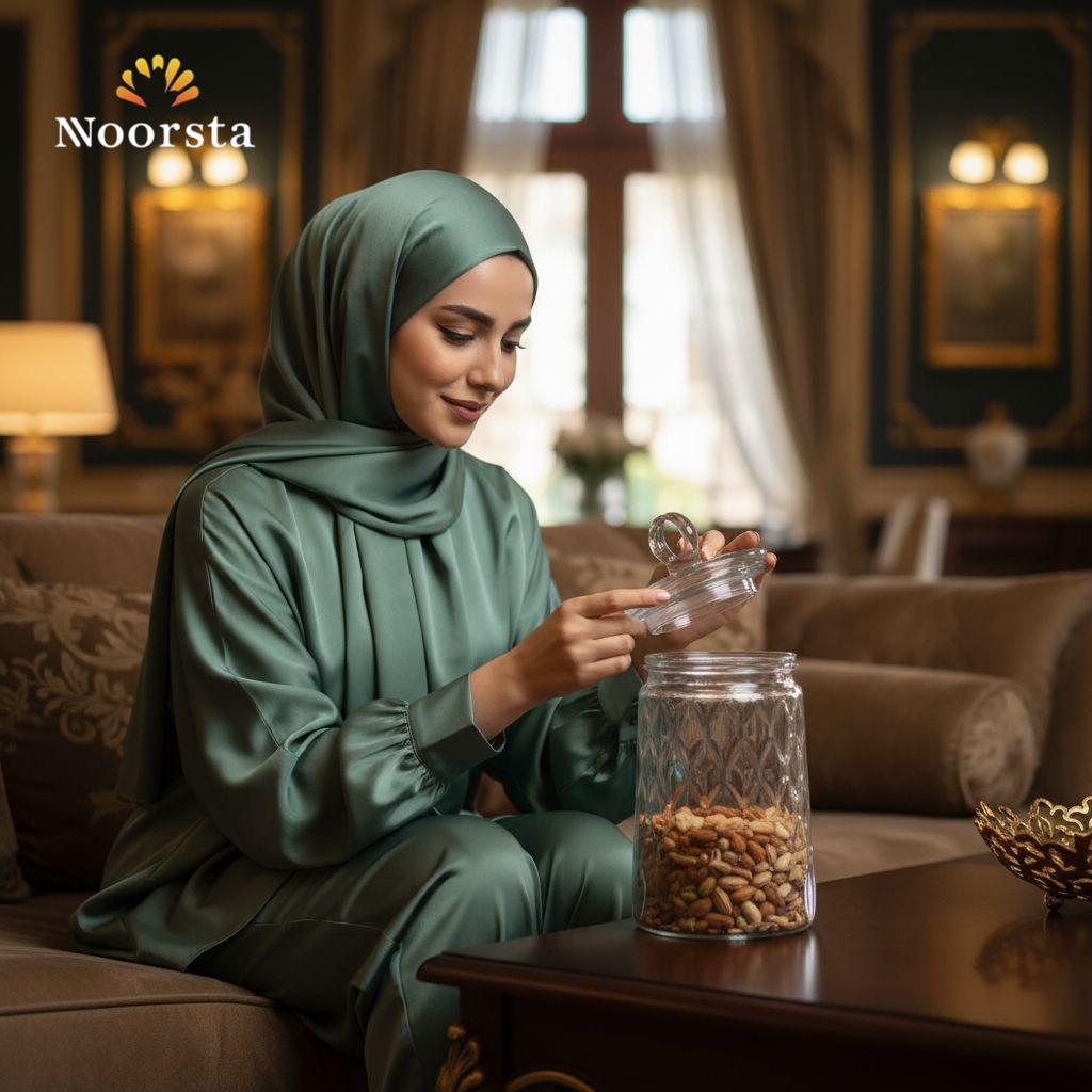 كاندي جار زجاج تركي أصلي بغطاء - Authentic Turkish Glass Candy Jar - Noorsta