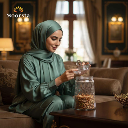 كاندي جار زجاج تركي أصلي بغطاء - Authentic Turkish Glass Candy Jar - Noorsta