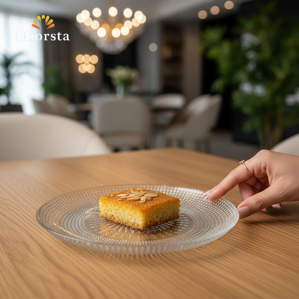 طقم أطباق جاتوه وتسالي زجاج شفاف محفور - Elegant Textured Clear Glass Cake Plate Set - Noorsta