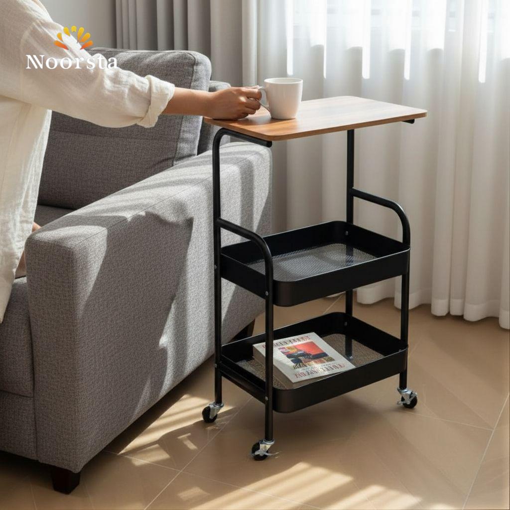 The Artisan Rolling Utility Cart & Side Table - Wood & Metal Edition