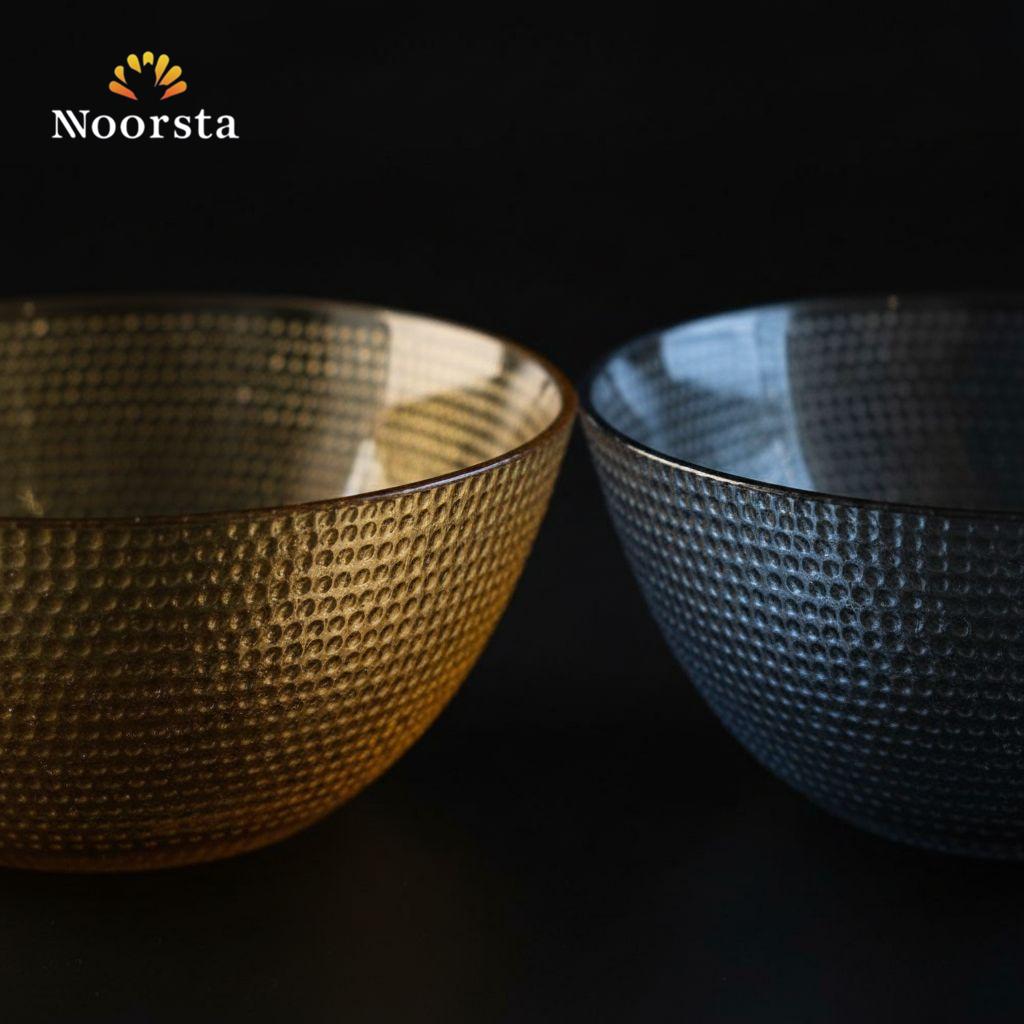 طقم بولات زجاج حراري شيك للتقديم وجهاز العروسة - Elegant 6-Piece Textured Glass Serving Bowl Set - Noorsta