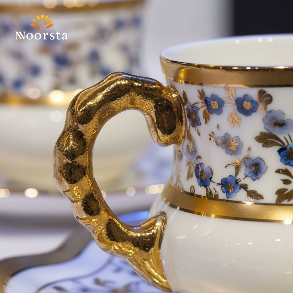 طقم قهوة بورسلين تركي بلمسات دهبي - Elegant Turkish-Style Porcelain Coffee Set - Noorsta