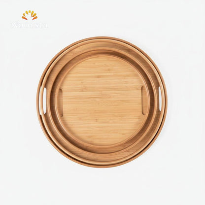 طقم صواني تقديم خشب بامبو شيك للضيوف - Authentic 3-Piece Bamboo Serving Tray Set - Noorsta