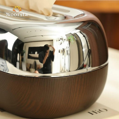 بوكس مناديل شيك بتصميم خشبي ومعدني للمكتب والبيت - Modern metallic and wood grain tissue box dispenser for home and office decor - Noorsta