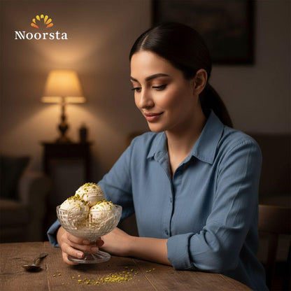 طقم كاسات آيس كريم وحلويات زجاجي بنقشة الكريستال - 6 قطع