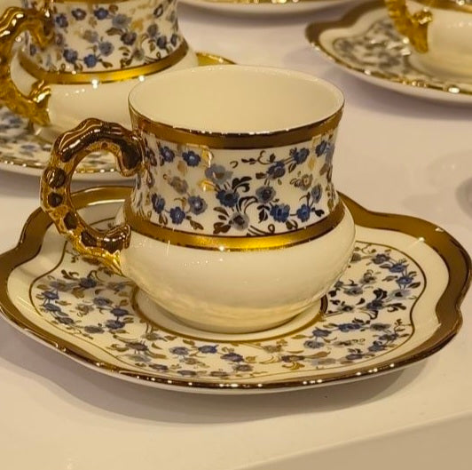 Elegant Turkish-Style Porcelain Coffee Set with Gold Accents