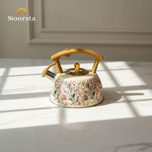براد شاي صاج بنقشة فلوري سعة 3 لتر - Classic Floral Enamel Whistling Tea Kettle 3L - Noorsta