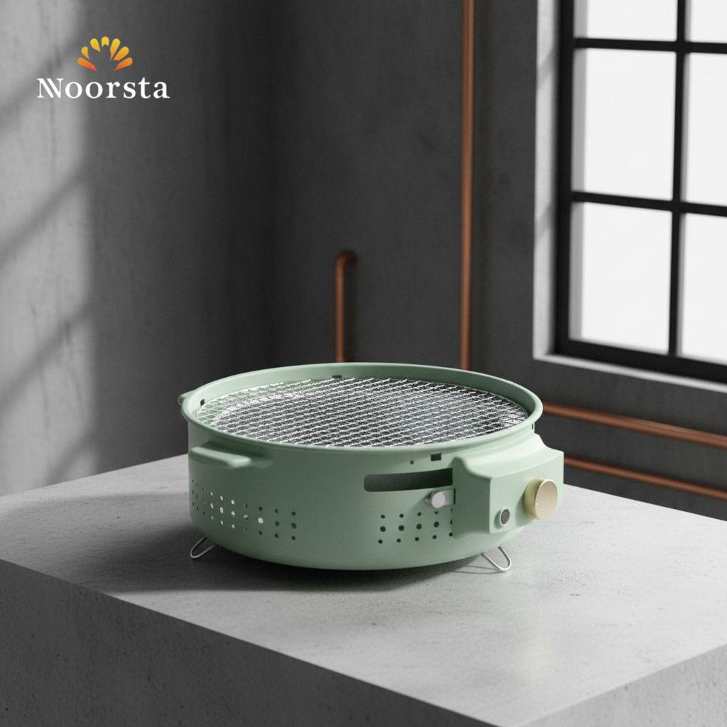 شواية كهربائية دائرية محمولة باللون الأخضر النعناعي للحدائق والروف - Premium Mint Green Portable Electric Grill for Indoor and Outdoor BBQ - Noorsta