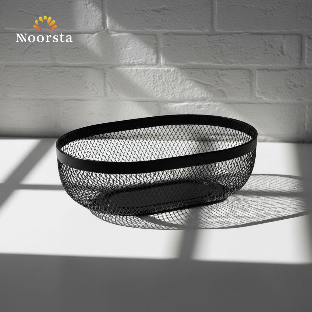 Noir Mesh Oval Serving Basket - Matte Black Industrial Collection