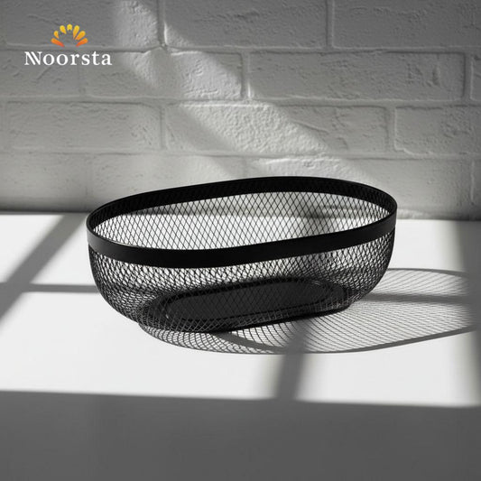 Noir Mesh Oval Serving Basket - Matte Black Industrial Collection