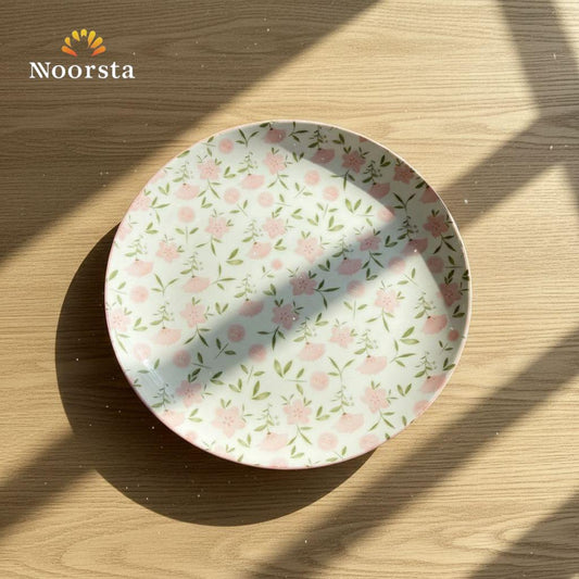 طبق تقديم بورسلين شيك للحلويات والفاكهة - Elegant Floral Porcelain Serving Plate - Noorsta