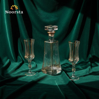 Regal Gold-Pinstripe Crystal Decanter & Flute Set - 7 Pieces